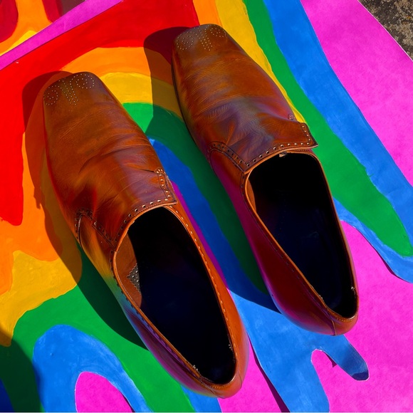 60s 70s vintage western brown leather square toe loafers main image 5